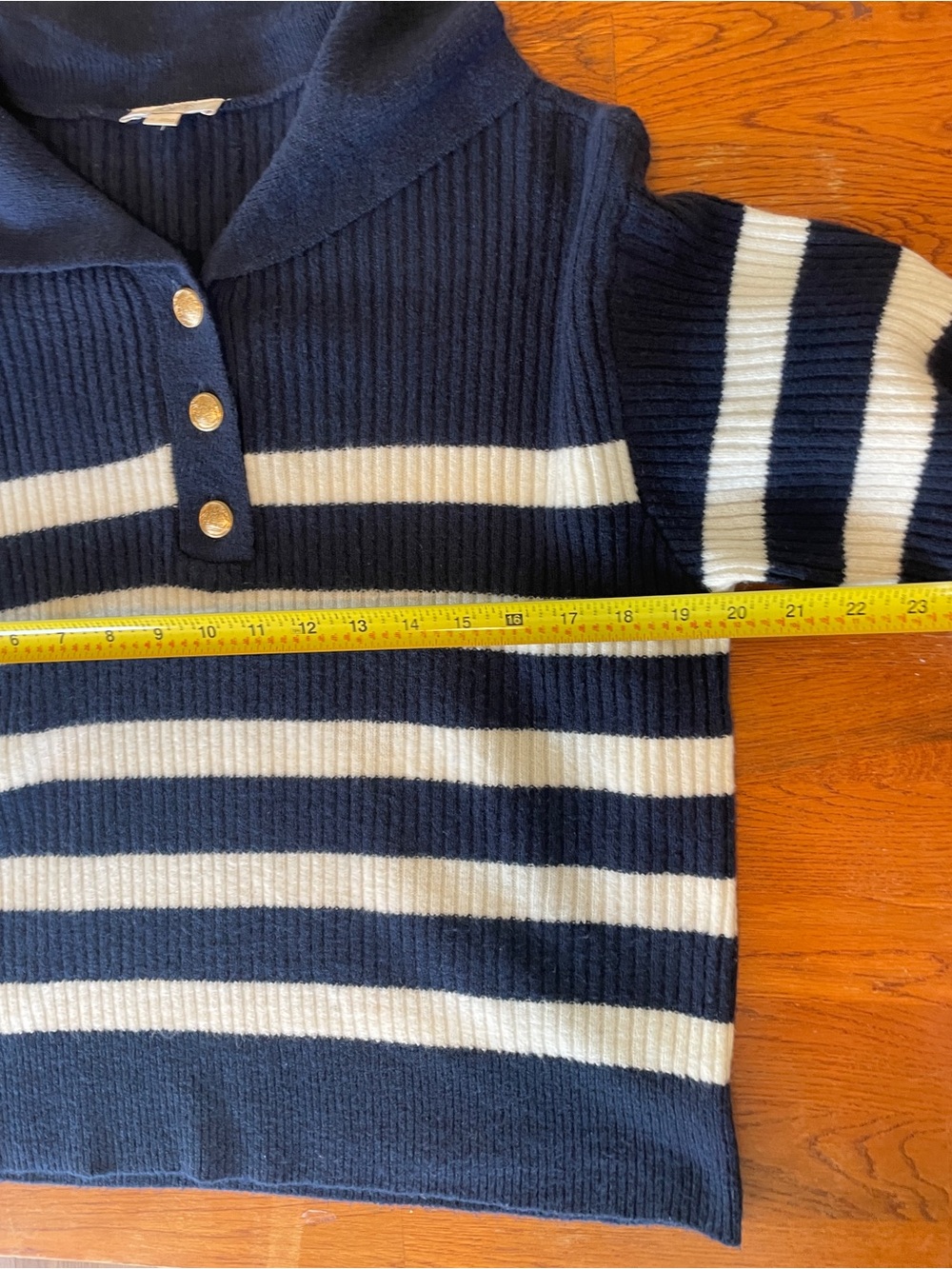 LOFT Navy and Cream Striped Polo Sweater - Picture 5 of 8